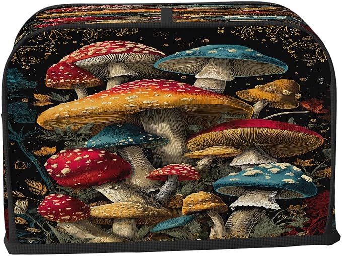 4 Slice Psychedelic Mushroom Color Toaster Cover Waterproof Dust Fingerprint Bread Machine Cover Washable Kitchen Appliance Protector For Home Kitchen Bakeware Table Decor Women Gifts
