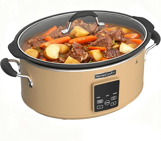 HOMECOOKIN Slow Cooker, Extra Large 10 Quart Programmable Slow Cookers with Timer, Dishwasher Safe Glass Lid & Crock, Kitchen Appliance for Families and Gatherings, Brown