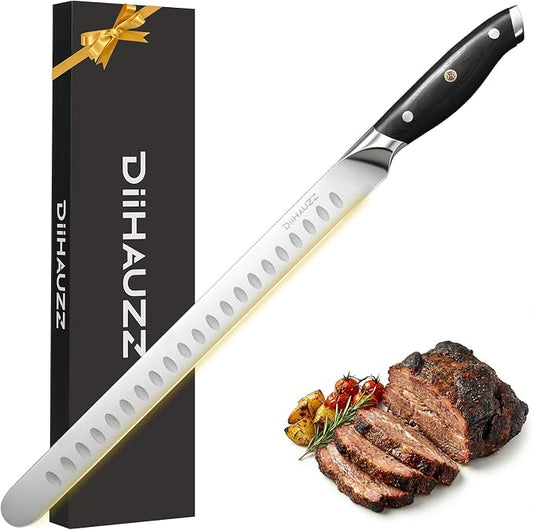 DiiHAUZZ Brisket Knife, 12 Inch Carving Knife for Meat, Razor Sharp High Carbon Steel, Full Tang Ergonomic Pakkawood Handle Slicing Knives for Roast Beef, BBQ, Turkey, Grilling Gift for Men