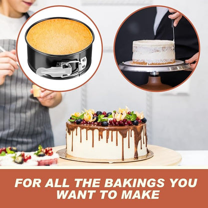 Funnymoom 4 Pcs 4 Inch Non Stick Springform Pan with Removable Bottom Carbon Steel Round Springform Cheesecake Pan with Stainless Steel Spring Buckles for Baking Kitchens Restaurant(Black)