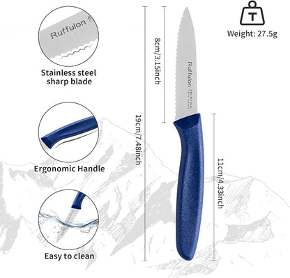 Stainless Steel Paring Knife With Serrated Blade, 6 Pieces Set Vegetable and Fruit Knife, Ultra Sharp Small Kitchen Knife, Colorful Paring Knives with PP Plastic Ergonomic Handle.
