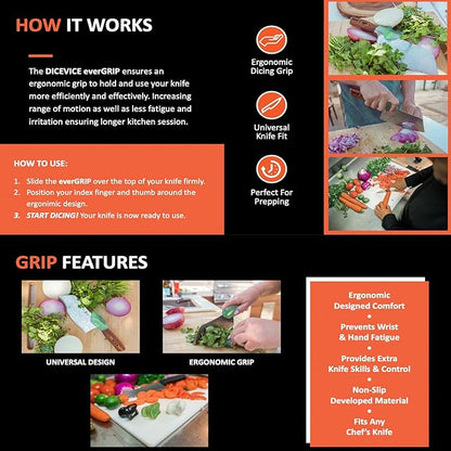 EverGrip Ergonomic Grip for Chef Knife & Kitchen Knives - Helper for Precise Cutting & Improved Cutting Comfort | Cooking Knife Tool Accessory & Pinch Grip Trainer