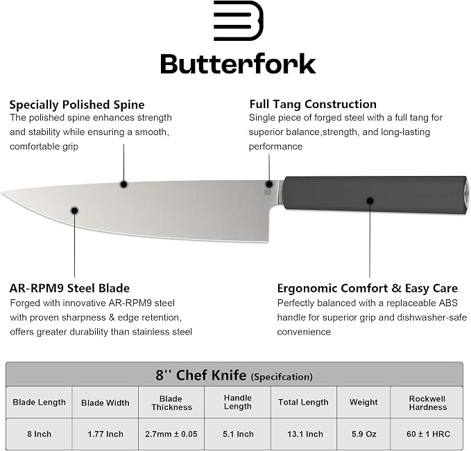 8 Inch Chef Knife, AR-RPM9 Steel & Ergonomic Handle Cooking Knife, Ultra Sharp Professional Kitchen Knife with Oak Sheath, Gift for Home Chefs