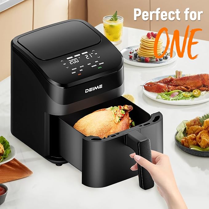 DEIME Air Fryer 4.5 Qt, Small Airfryer Digital Space Saving Compact, Bake, Reheat, Roasts for Quick Easy Meals, Mini Compact & Quiet, Nonstick & Dishwasher Safe Basket (Black-4.5QT)
