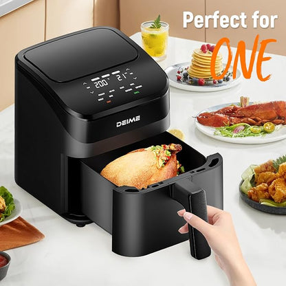 DEIME Air Fryer 4.5 Qt, Small Airfryer Digital Space Saving Compact, Bake, Reheat, Roasts for Quick Easy Meals, Mini Compact & Quiet, Nonstick & Dishwasher Safe Basket (Black-4.5QT)
