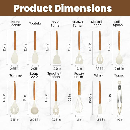 Kitchen Utensils Set - 12 Pcs Silicone Cooking Utensils Set with Wooden Handle - Heat Resistant Non-Stick BPA Free Spatula Set,Turner, Spoon, Brush, Silicone Kitchen Gadgets Utensil Set