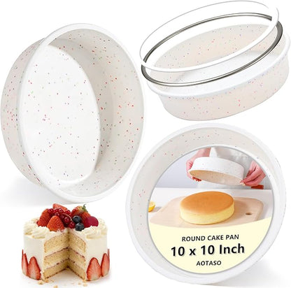 10 inch Silicone Round Cake Pans with Metal Reinforced Frame, Nonstick Cake Molds for Baking, BPA Free Set of 3 (Cream)