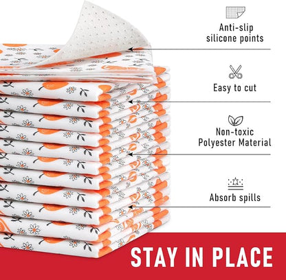 Cooyes Shelf Liners, 2-in-1 Non-Slip Fridge Mats, Absorb Excess Moisture, No-BPA Multiple Sizes for Glass Shelves, Kitchen Cabinets, Drawers (17.7 W x 36 L Inches, Dasiy-6 Pack)