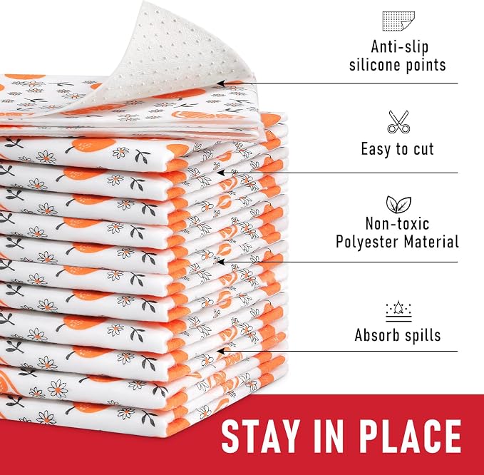 Cooyes Shelf Liners, 2-in-1 Non-Slip Fridge Mats, Absorb Excess Moisture, No-BPA Multiple Sizes for Glass Shelves, Kitchen Cabinets, Drawers (12 W x 24 L Inches, Dasiy-12 Pack)