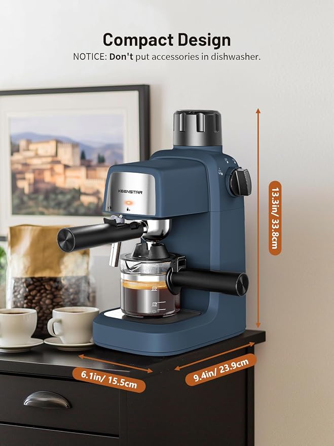 KEENSTAR 3.5Bar Espresso Machine with Milk Frother, 800W Compact Espresso and Cappuccino Maker, Preheating Function, 4-Cup Espresso Maker for Latte or Cappuccino, Upgraded Version
