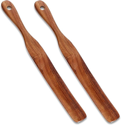 2pcs 11Inch Skinny Wooden Spurtle Spatula Sourdough Mixer Bread Stirring Spatula Wood Utensil Tool Flat Stirring Stick Bread Spatulas for Dough Cooking Spreading Baking Whisking Mixing Jar