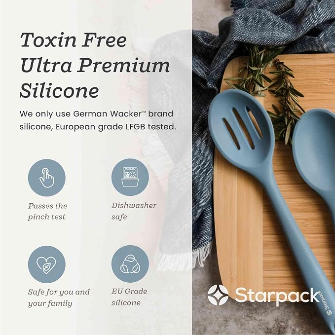 Starpack 'Let it Drain' Silicone Slotted Spoon (10.6 Inches) - Small Spoon with Slots for Cooking Heat Resistant to 600°F - Silicone Slotted Serving Spoons, Non Stick Cooking Spoons with Slots
