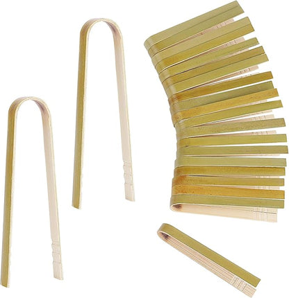 KALIONE 20 Pcs Mini Wooden Tongs Disposable Cooking Utensils Bamboo Tongs Disposable Tongs, 4 Inch Buffet Tongs Cooking Tongs for Cooking Bamboo Toast Tongs Bread Pickles Home Use, 10x0.9cm