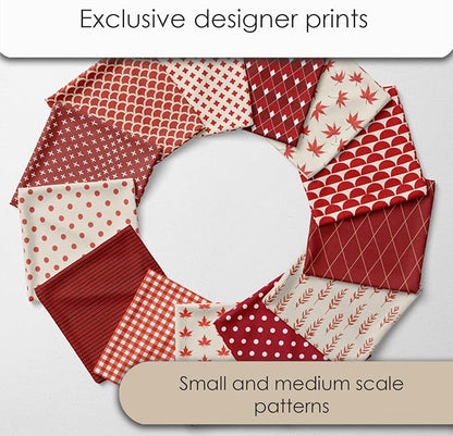 Cotton Satin Patchwork Fabric Panel – 35 Designs, 20×20 cm Squares, Single Piece 150×110 cm, Red Patchwork Quilt Fabric (Scarlet Love Patchwork Set, 35pcs 8x8 inch)