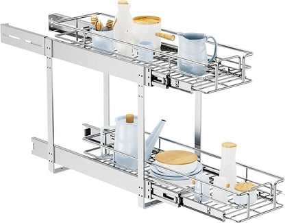 LOVMOR Individual Pull Out Cabinet Organizer, 2 Tier Slide Out Cabinet Drawers, Pots and Pans Organizer and Storage Pantry Shelf for Kitchen (9" W x 21½" D)