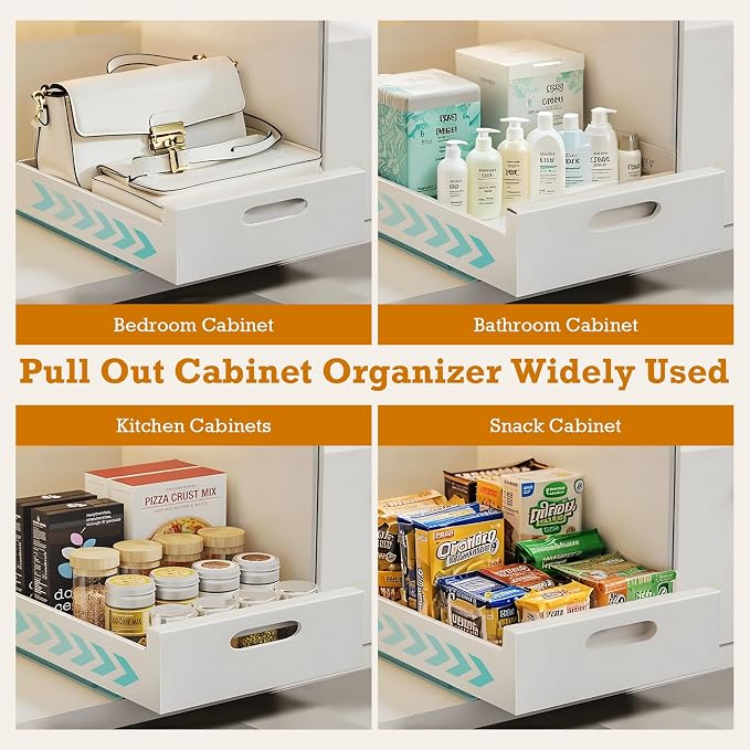 Buachois Pull Out Cabinet Organizer,1 PC Multifunctional 16.9Deep Pull Out Drawers for Cabinets Carbon Steel Slide Out Drawers for Kitchen Bathroom Cabinet Organizer Pantry