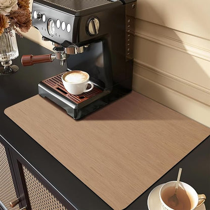 Coffee Mat Coffee Bar Mat - Absorbent Rubber Backed Coffee Pot Cup Holder Quick Drying Mats Fit Under Coffee Maker Espresso Machine Coffee Bar Accessories Kitchen Counter Dish Drying Mat 23"x15", Wood