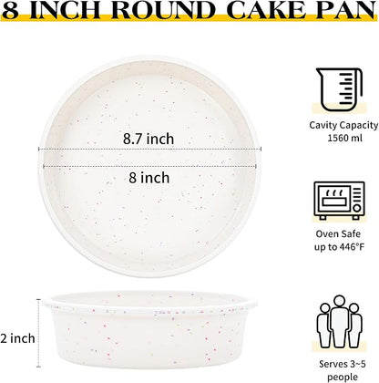 8 inch Silicone Round Cake Pans with Metal Reinforced Frame, Nonstick Cake Molds for Baking, BPA Free Set of 2 (Cream)
