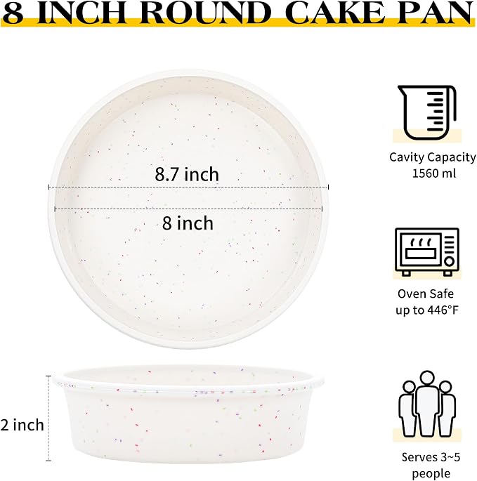 8 inch Silicone Round Cake Pans with Metal Reinforced Frame, Nonstick Cake Molds for Baking, BPA Free Set of 3 (Cream)