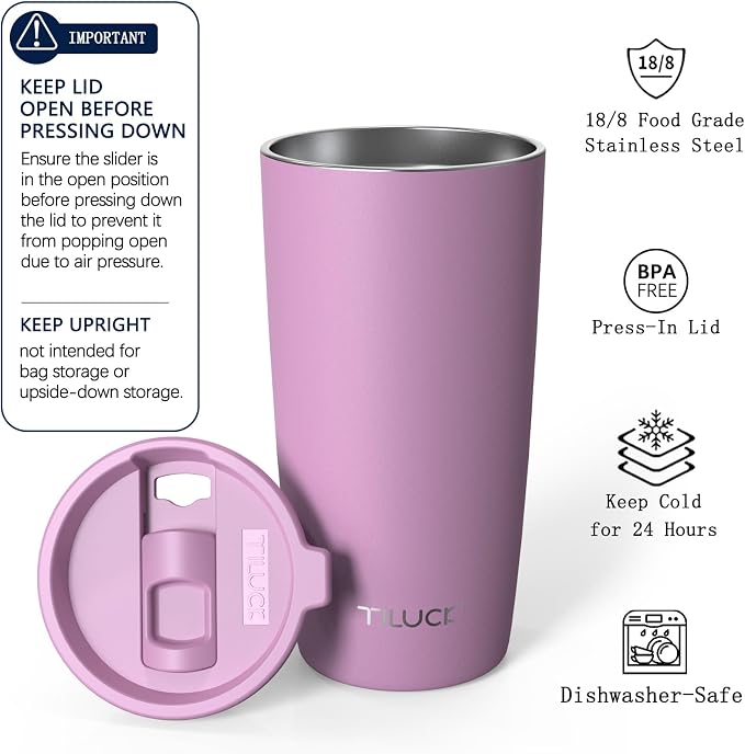 TILUCK 20 oz Insulated Tumbler with BPA-Free Lid, Stainless Steel Vacuum Travel Coffee Mug, Double Wall Coffee Tumbler（20oz，Matte Lilac）