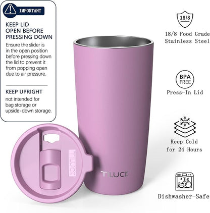 TILUCK 20 oz Insulated Tumbler with BPA-Free Lid, Stainless Steel Vacuum Travel Coffee Mug, Double Wall Coffee Tumbler（20oz，Matte Lilac）