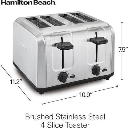 Hamilton Beach 4 Slice Toaster with Extra Wide Slots for Bagels, Shade Selector, Toast Boost, Slide-Out Crumb Tray, Auto-Shutoff and Cancel Button, Brushed Stainless Steel (24910G)