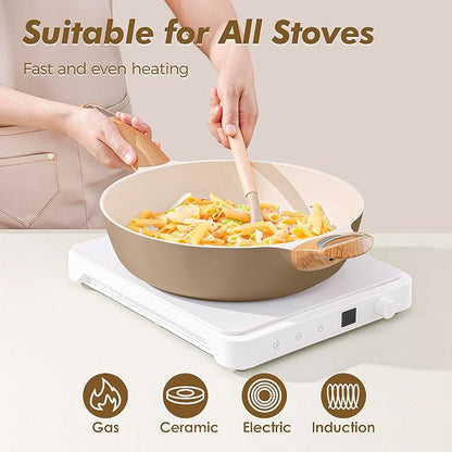SENSARTE Ceramic Pots and Pans Set Nonstick, Kitchen Cookware Sets, 14-Piece Induction Cookware, Non-toxic Healthy Non Stick Cooking Set, with Frying Pans Set, PFAS PTFE PFOA PFOS Free