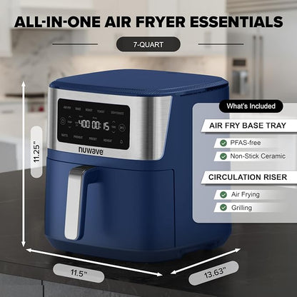 Nuwave Brio Plus 6-in-1 Air Fryer, 7-Qt Large Capacity, 50°F–400°F Precise Temp Control, Non-Toxic PFAS-Free Nonstick, Air Fry, Bake, Roast, Toast, Dehydrate, Reheat, 100 Presets, Dishwasher Safe