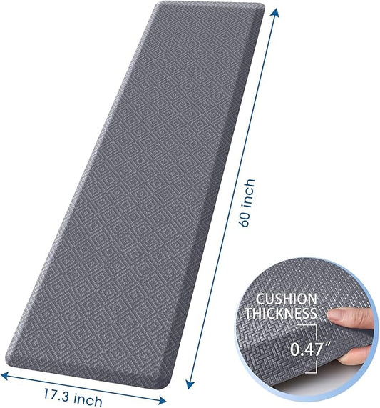 Mattitude Kitchen Mat Cushioned Anti-Fatigue Floor Mat Water Resistant Non-Slip Mats and Rugs Standing and Comfort Desk Mats for House Sink Office Laundry (Light Grey, 17.3"x60")