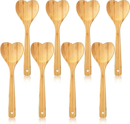 Heart Shaped Wooden Spoon 12 Inch Bamboo Kitchen Utensils Love Heart Spatula Kitchen Serving Spoons for Mixing Cooking Baking Stirring Hostess Gifts Mother's Day Wedding (8 Pcs)