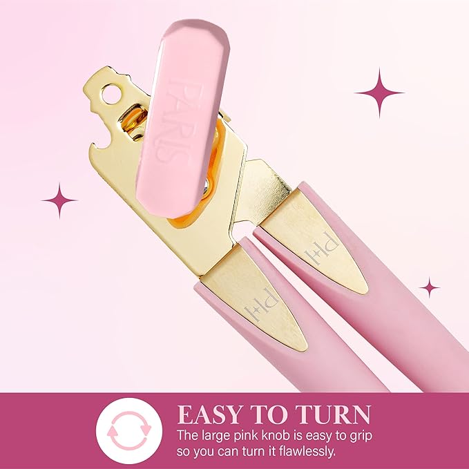 Paris Hilton Can Opener with Built-In Bottle Opener, Easy-Turn Knob & Soft-Grip Handles for Iconic Kitchen Convenience, Pink and Gold