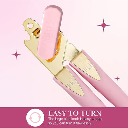 Paris Hilton Can Opener with Built-In Bottle Opener, Easy-Turn Knob & Soft-Grip Handles for Iconic Kitchen Convenience, Pink and Gold