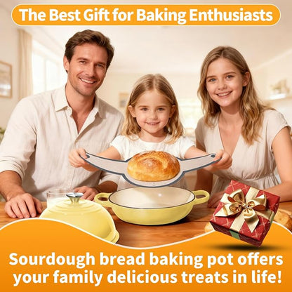 ONKO Dutch Oven For Sourdough Bread Baking, 6QT Enameled Cast Iron Dutch Oven Pot With Lid, Non-stick Sourdough Baking Pan with Bread Dome, Round Ceramic Dutch Ovens Pot with Cloche for Homemade