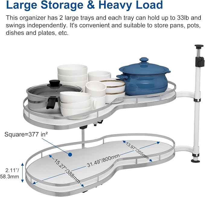 VADANIA Left Swing Pull Out Organizer for 36" Blind Corner Kitchen Cabinet, 2 Tiers Swing Tray, Soft Close, Left Handed Open