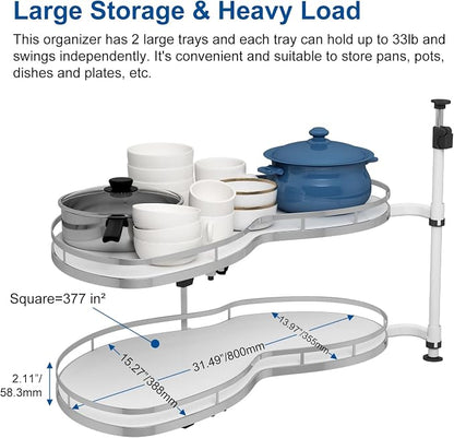 VADANIA Left Swing Pull Out Organizer for 36" Blind Corner Kitchen Cabinet, 2 Tiers Swing Tray, Soft Close, Left Handed Open