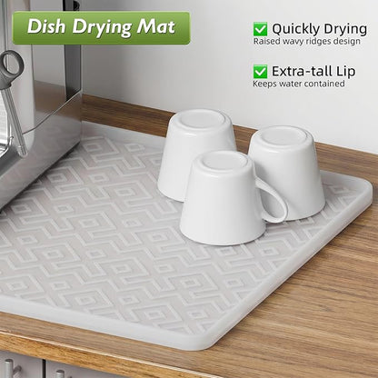 Silicone Coffee Mat with Raised Edges 17.7'' x 14.9'' – Waterproof Countertop Mat, Coffee Maker Pad, Espresso Machine Mat, Heat Resistant Dish Drying Mat