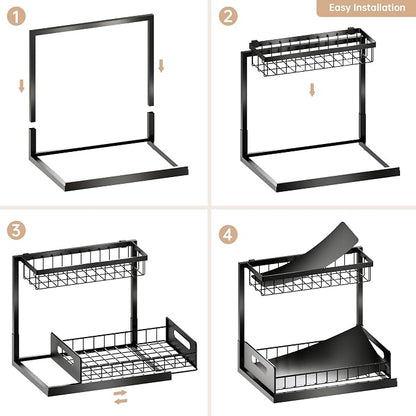 Under Sink Organizer and Storage, Slide Out Cabinet Organizer, Pull Out Sink Shelf for Kitchen Bathroom Laundry, Black, 1 Pack