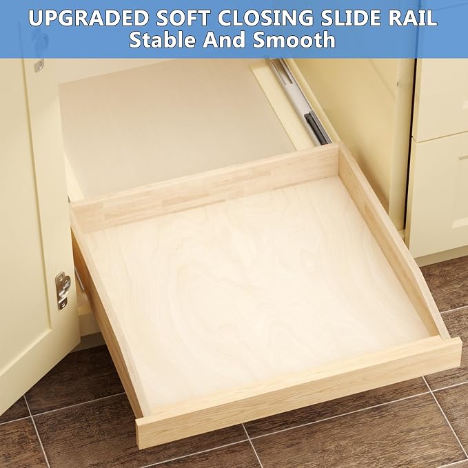 LOVMOR Single Pull Out Cabinet Organizer 19½”W x 21”D, Soft Close Slide Out Drawer Storage Shelves for Kitchen, Wood Cabinet Shelf Pull-Out Organizer Storage for Base Cabinet