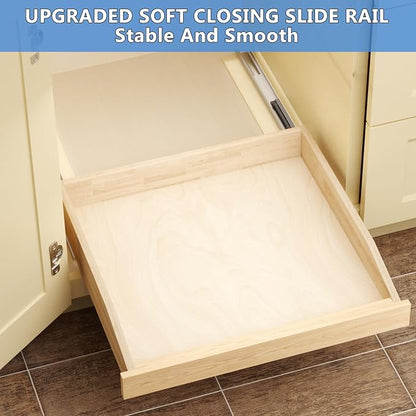 LOVMOR Single Pull Out Cabinet Organizer 25½”W x 21”D, Soft Close Slide Out Drawer Storage Shelves for Kitchen, Wood Cabinet Shelf Pull-Out Organizer Storage for Base Cabinets
