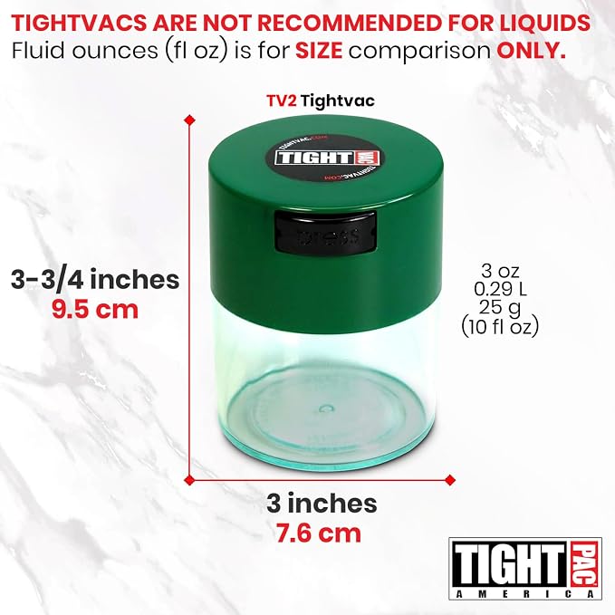 Tightvac - Premium Airtight Herb Storage Container - Holds ½ oz to 3 ounces - Keep Your Herbs and Dry Goods Fresh and Flavorful. Clear Green