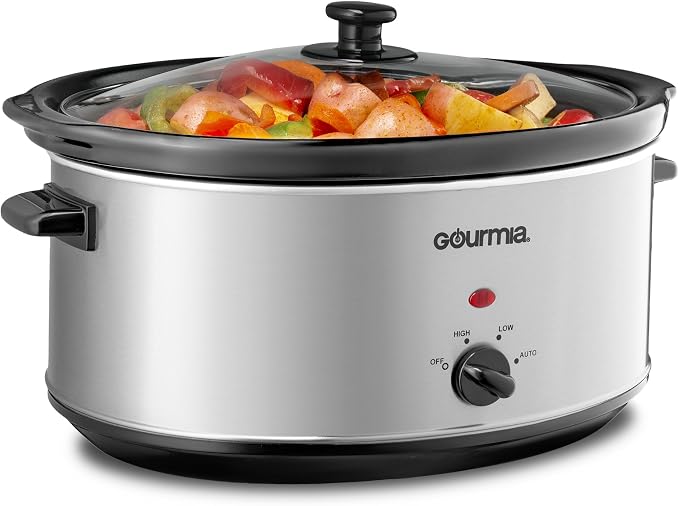 Gourmia PC710 Slow Cooker - Oval - Auto Mode - Cool Touch Handles - 7 Qt - 320W - Stainless Steel