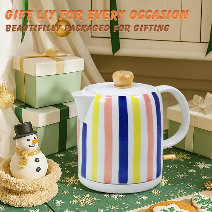 1.0-Liter Ceramic Electric Kettle, 1000W Rapid Boil, Tea Kettles Pot & Hot Water Boiler For Coffee & Tea, Teapot Auto Shut-Off, Boil-Dry Protection (A17)
