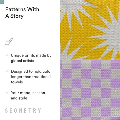 GEOMETRY Spring Kitchen Towels - Quick Dry Microfiber Cloth Spring & Summer Dish Towels for Kitchen Drying - Premium Quick Dry Towel - Lilac Sunburst, 18" x 30" - 2-Pack