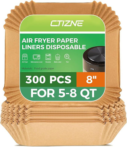 Air Fryer Liners Disposable - 300Pcs 8In Square Parchment Paper for Air Fryer Non-Stick Airfryer Basket Liners for Steamer Microwave Oven