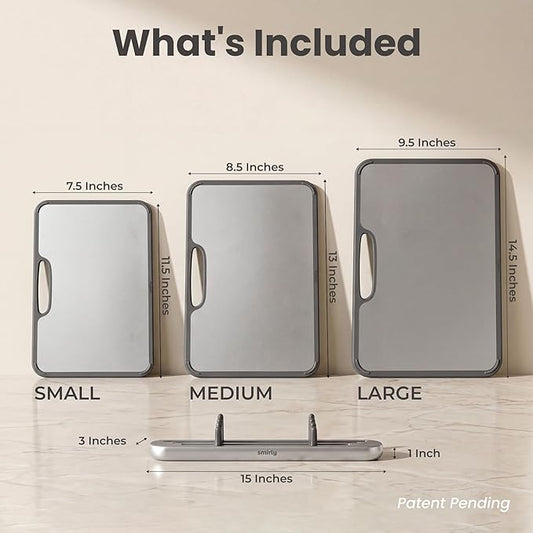 SMIRLY Titanium Cutting Board for Kitchen, Double Sided Chopping Board Set with Holder, Pure Titanium, 3 Pack (Silver)