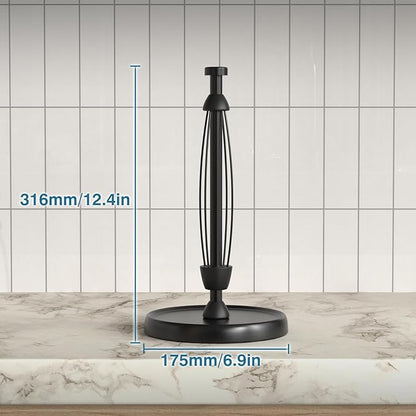 Paper Towel Holder Countertop, One-Handed Tear, Stainless Steel, Weighted Base, Black, Paper Towel Roll Holder Stand with Ratchet Mechanism for Kitchen Bathroom Farmhouse Essentials Decor Accessories