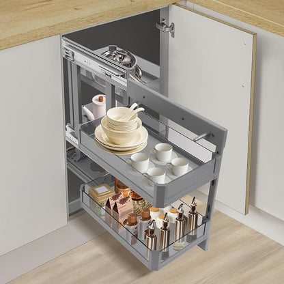 Blind Corner Cabinet Pull Out 2 Tier, Kitchen Cabinet Organizer, Left & Right Open Compatible, Blind Corner Kitchen or Bathroom Cabinets, Height Adjustable
