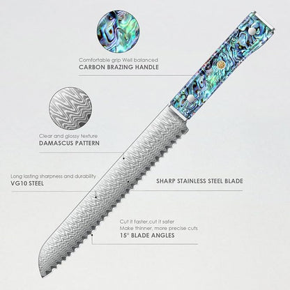 Kuwata Bread Knife for Homemade Bread, 8 Inch Multifunction Serrated Knife, Razor Sharp Slicer, Forged High Carbon Steel, Full Tang Ergonomic Handle Design for Sourdough Turkey Fruit