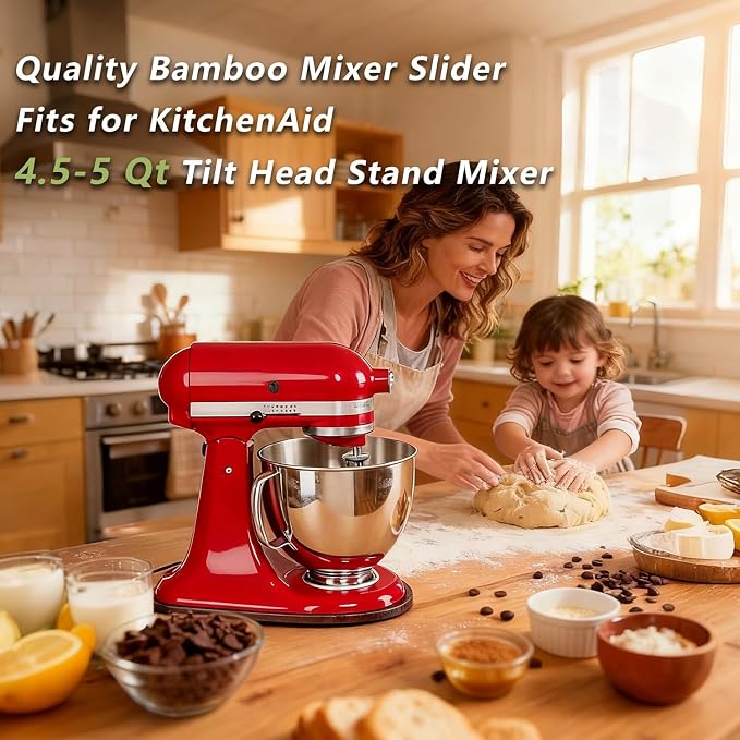 Mixer Slider Compatible with KitchenAid 4.5-5 Qt Tilt-Head Stand Mixer, Pine Wood Appliance Sliding Mat Accessories for Kitchen Aid, Countertop Moving Tray Attachments Fits for KitchenAid Artisan