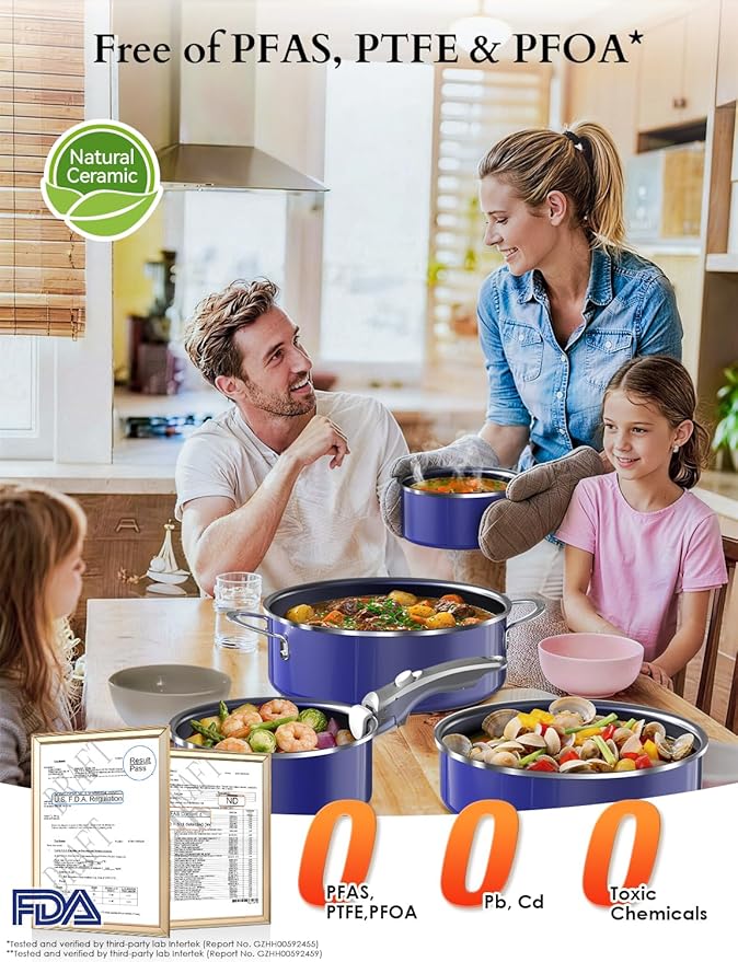 Pro DUXANO 12PC Nonstick Pots and Pans Set&Hybrid 3-Ply Stainless Steel Skillet, High Heat Sear&Fry, 2-Layer Ceramic Induction Cookware, 9H Scratch-Resistant&Anti-Warp,PFAS Free,All Cooktop/Dishwasher